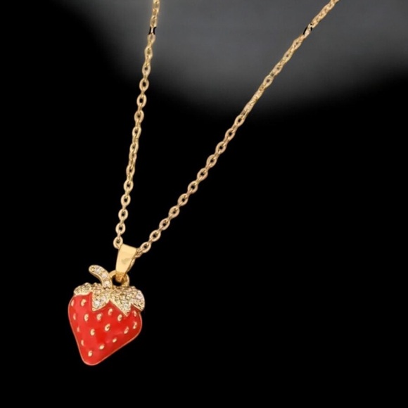 CZ Strawberry charm 18k gold plated necklace. New. - Picture 9 of 12